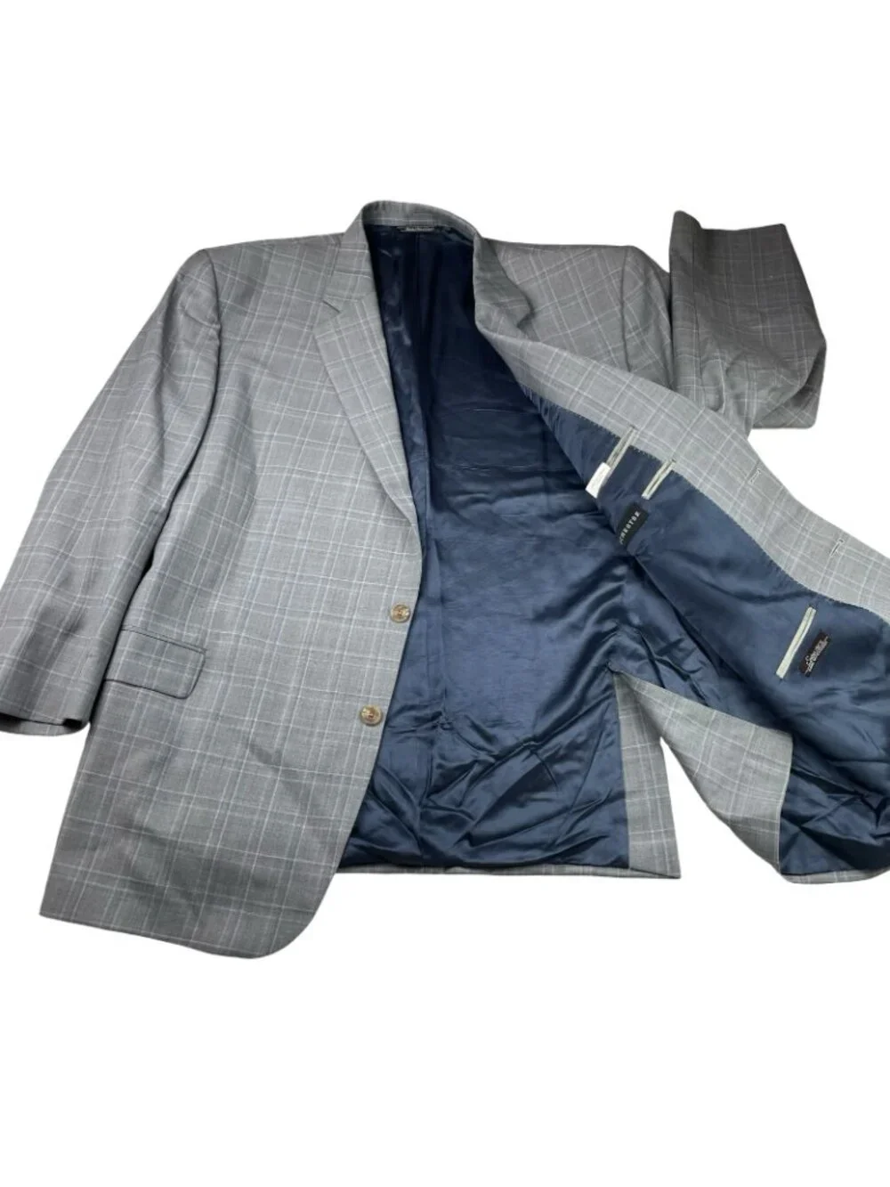 Jack Victor Men's Luxor 100% Wool 2-Button Blazer Gray/Blue Plaid • 52R